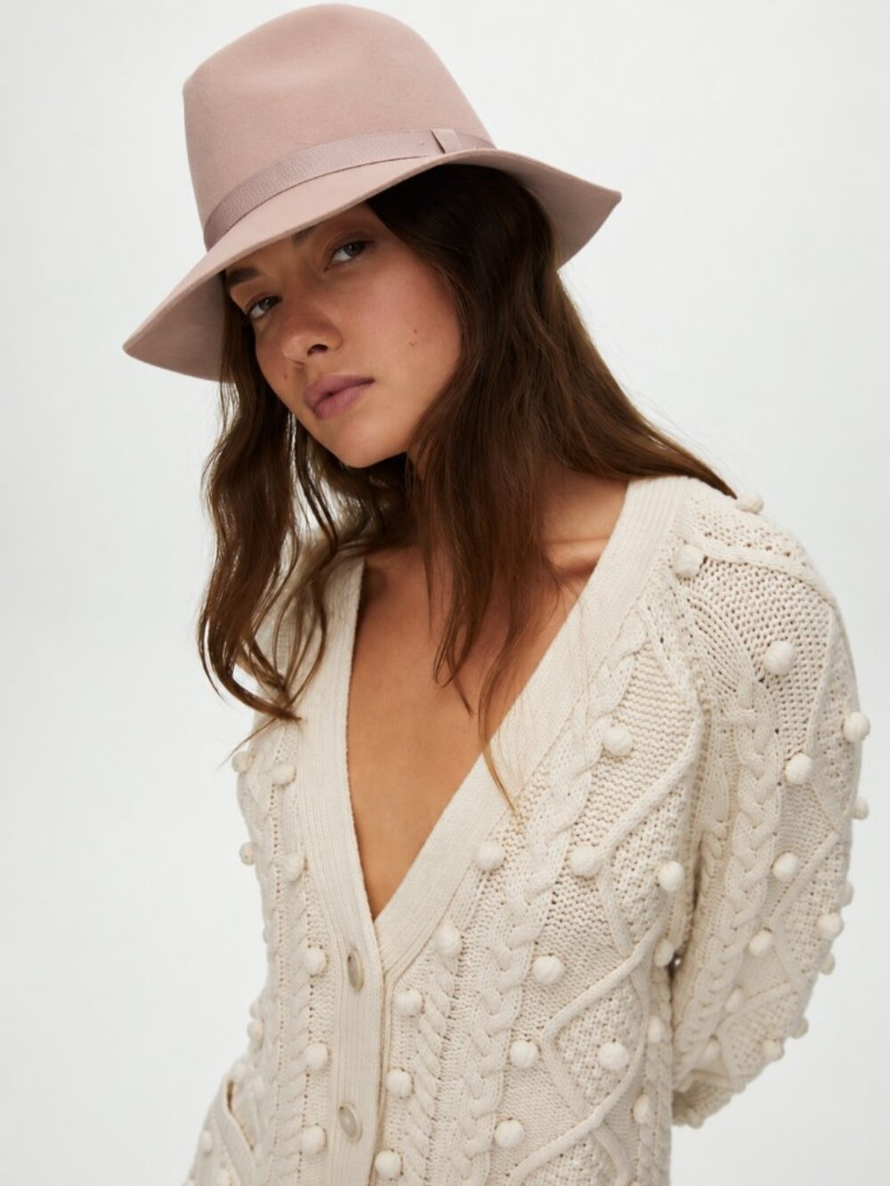 Aritzia Wide-Brim 100% Wool Fedora Hat Soft Pink Small NWT